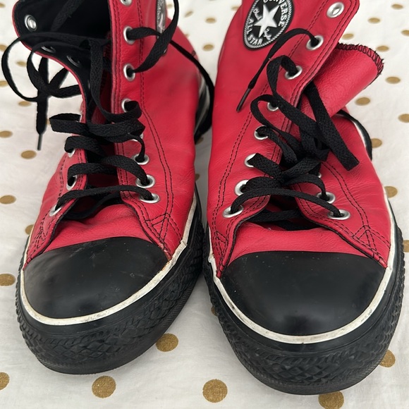 CONVERSE ALL STAR RED LEATHER HIGH TOP SHOES - Picture 8 of 8